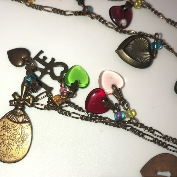 Vtg Glass Works Studio Ltd GWS Brass & Glass Charm Necklace Extra Long 44” - Picture 3 of 7